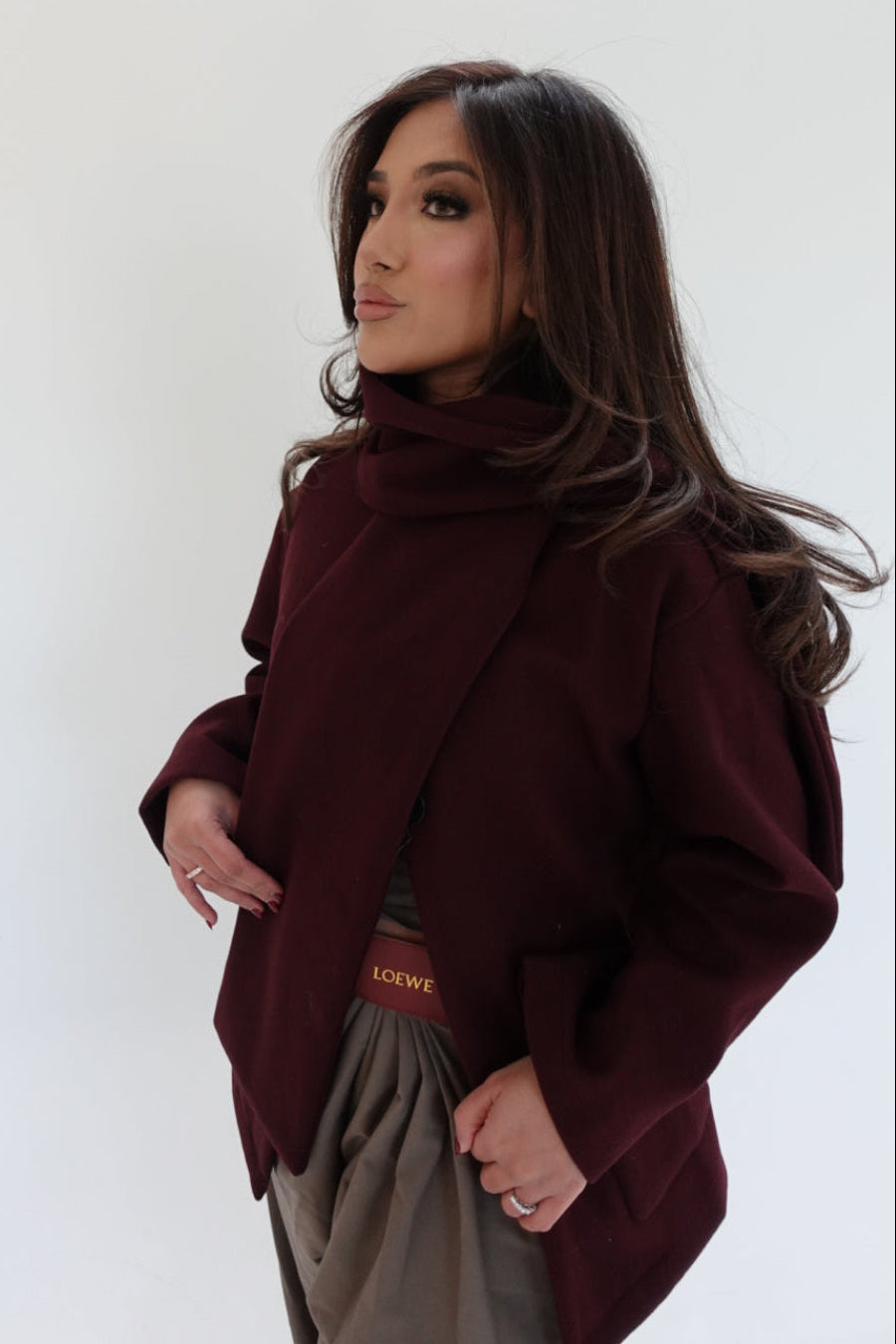 Burgundy Wrap Scarf Jacket