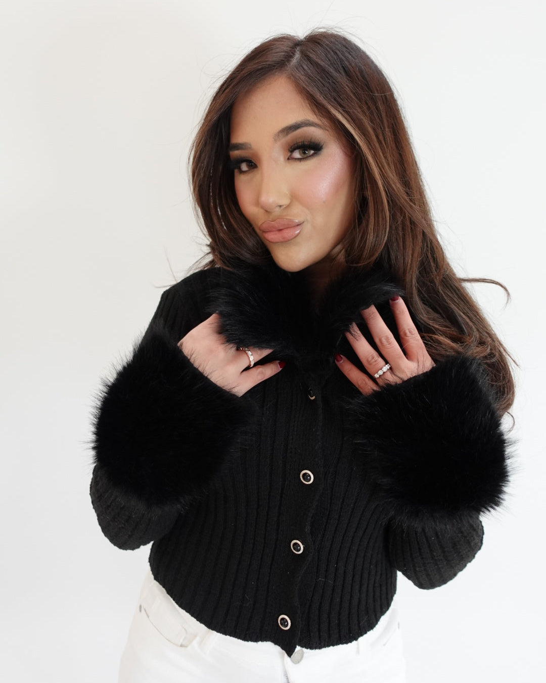 Midnight Muse Fur-Trim Cardigan