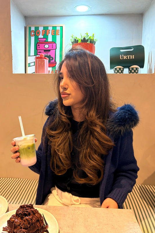 Navy Kensington Fur Hood Cardigan