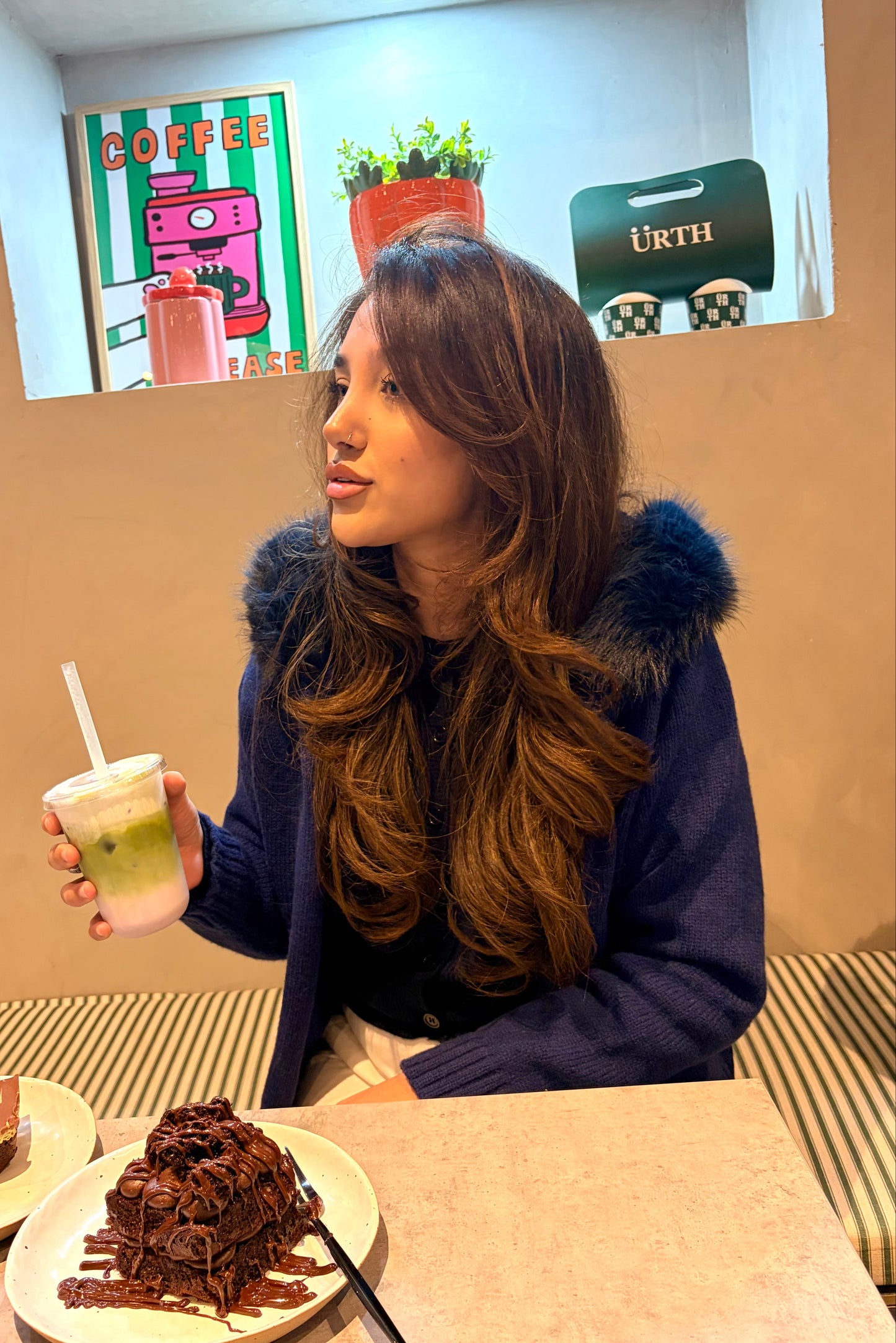 Navy Kensington Fur Hood Cardigan