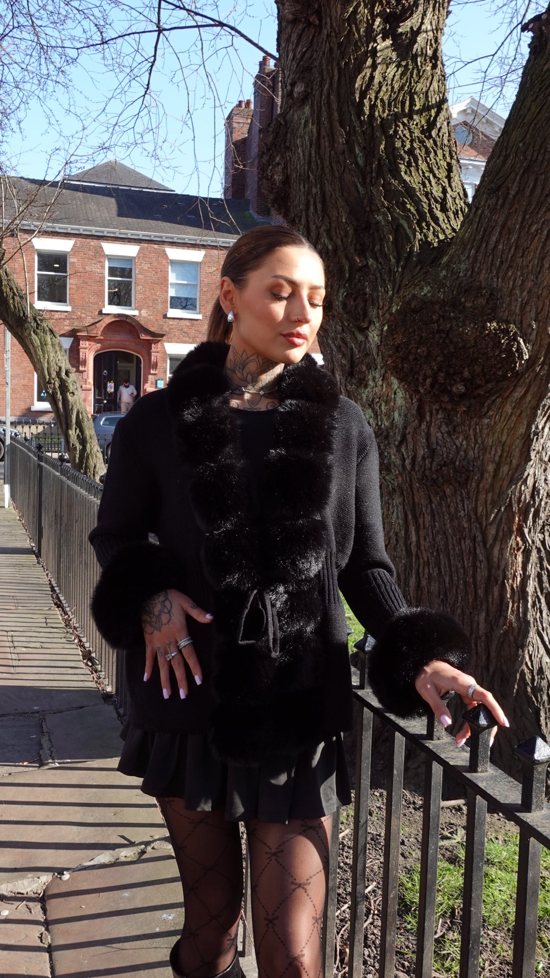 Black Fur Trim Knit