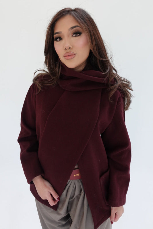 Burgundy Wrap Scarf Jacket